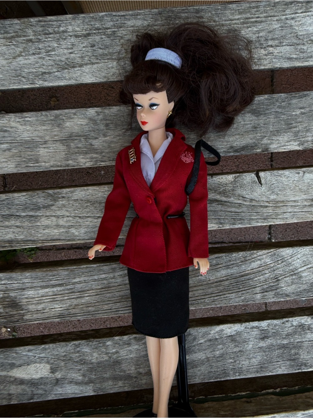 Vintage Barbie Doll Collectible Toy Brunette Mattel And Doll Stand Fully Clothed